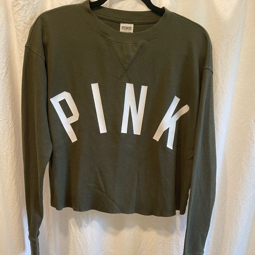 Victoria’s Secret PINK waffle knit cropped long sleeve tee army green/olive
